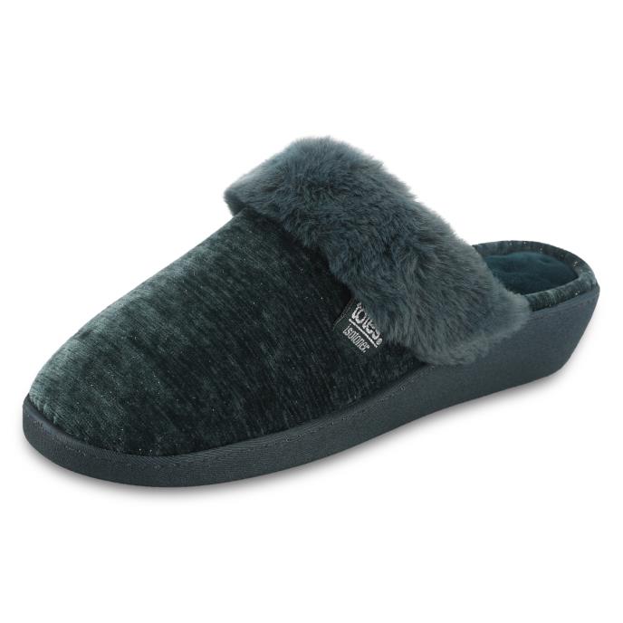 Isotoner® Ladies Sparkle Heeled Mule Slipper Green Extra Image 2